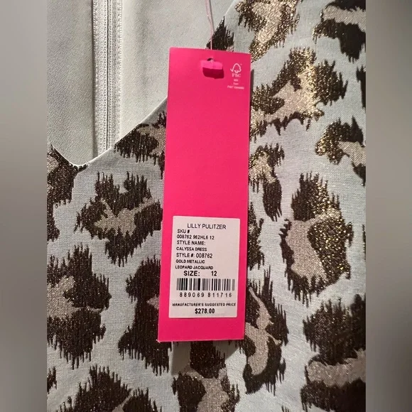 SOLD.  NWT Lilly Pulitzer Calyssa Dress Gold Metallic Leopard Jacquard | 12 - Picture 5 of 12